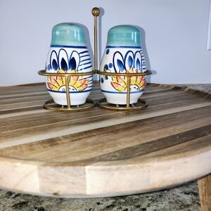 Vintage Italian Salt and Pepper Shaker W Caddy